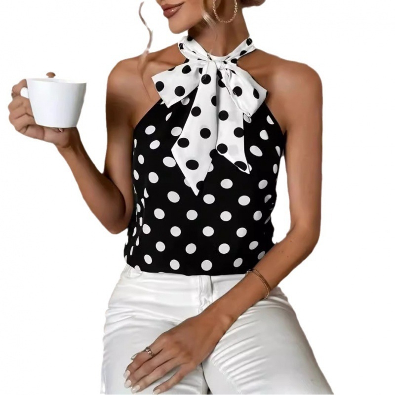 2024-es európai és amerikai, határokon átnyúló, divatos, pöttyös, pántnélküli, alkalmi, divatos, pöttyös, váll nélküli ing