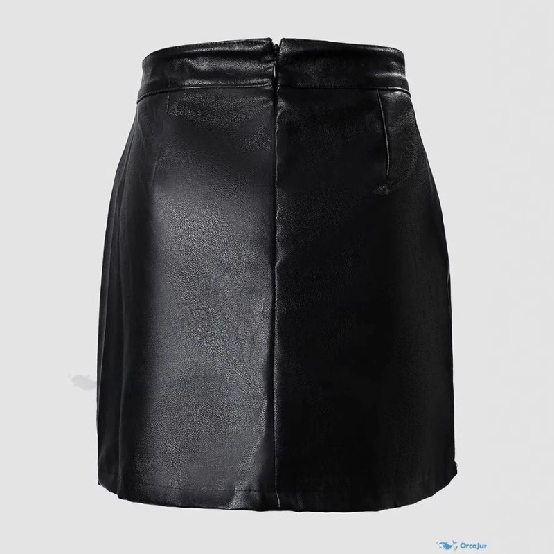 Határokon átnyúló Amazon divatos női derekas, szabálytalan szoknya, cipzáras, gyöngyös, szexi, karcsúsított PU bőr miniszoknya