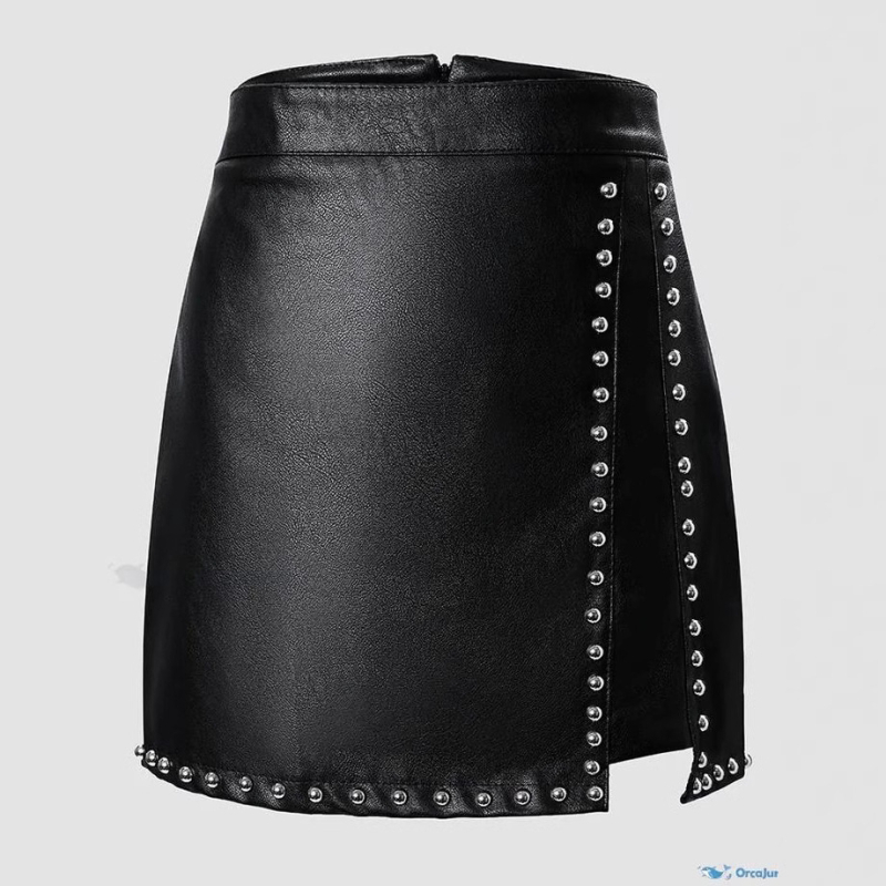 Határokon átnyúló Amazon divatos női derekas, szabálytalan szoknya, cipzáras, gyöngyös, szexi, karcsúsított PU bőr miniszoknya