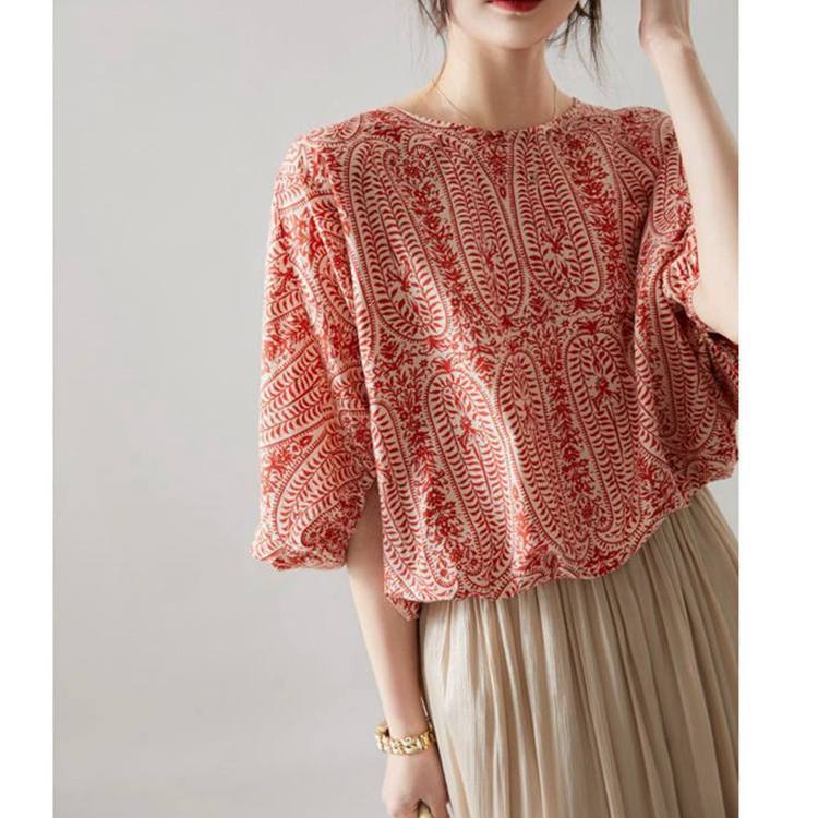 2024 nyári új, frissítő eperfa selyem pamut denevér ujjú masnis ing dizájn sikkes felső női