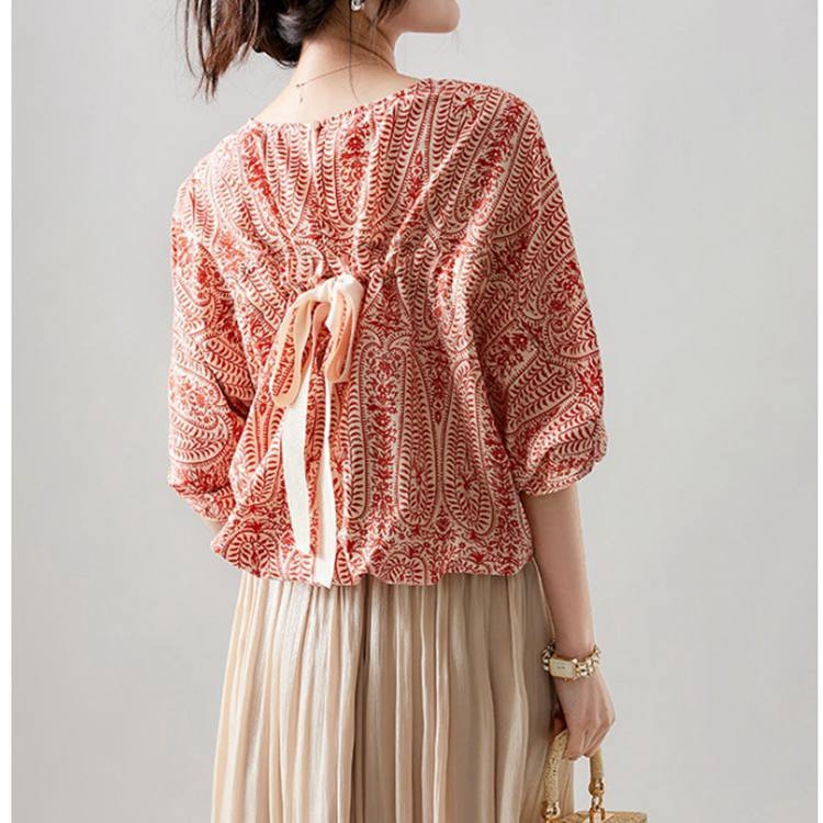 2024 nyári új, frissítő eperfa selyem pamut denevér ujjú masnis ing dizájn sikkes felső női