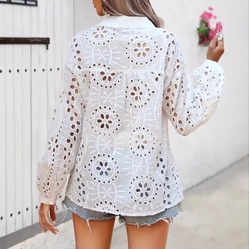 2024-es női csattal bélelt, rövid ujjú, puffos ujjú galléros ing, hétköznapi ing, európai és amerikai Amazon Explosions legjobb termékei.