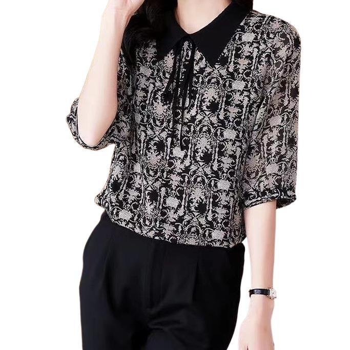 Vintage rever, šifonska košulja s pola rukava, ženska, novi dizajn, uska košulja s vezicama, prošivena, ženska