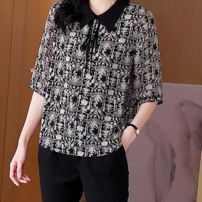 Vintage rever, šifonska košulja s pola rukava, ženska, novi dizajn, uska košulja s vezicama, prošivena, ženska