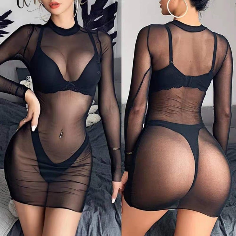 Îmbrăcăminte sexy din plasă pentru fete, în Europa și Statele Unite, bikini de vară noi, tentație de perspectivă, plasă cu mânecă lungă, costume de baie pentru petreceri pe plajă, en-gros