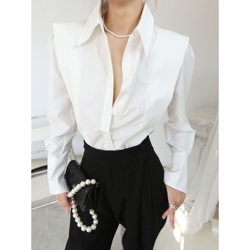 Anyan 2024 új francia retro háromdimenziós stílusú derékszögű vállú fehér ing tavaszi felső design sense niche