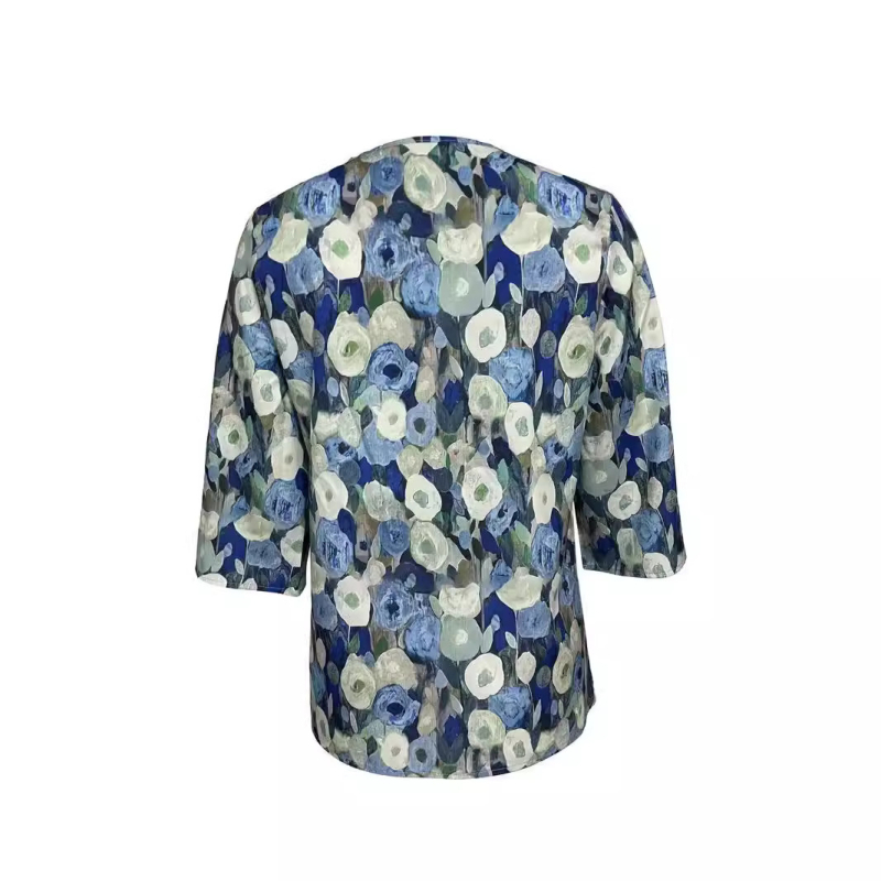 Népszerű, 3D digitális nyomtatású, közvetlen nagykereskedelemben kapható, női V-nyakú, Joker vállú, hétpontos ujjú, bő pulóver felső.