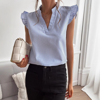 Amazon wish Γυναικείο Ριγέ Μπλούζα με V-Neck για Ευρωπαϊκές και Αμερικανικές Διασυνοριακές Γραμμές