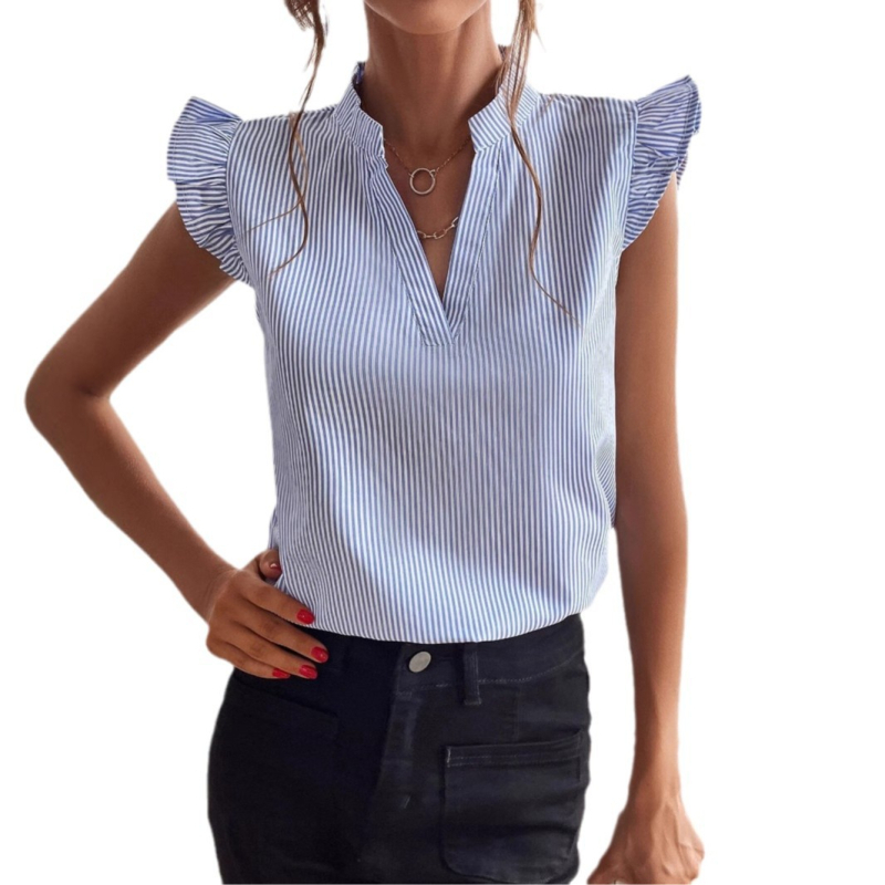 Amazon wish Γυναικείο Ριγέ Μπλούζα με V-Neck για Ευρωπαϊκές και Αμερικανικές Διασυνοριακές Γραμμές