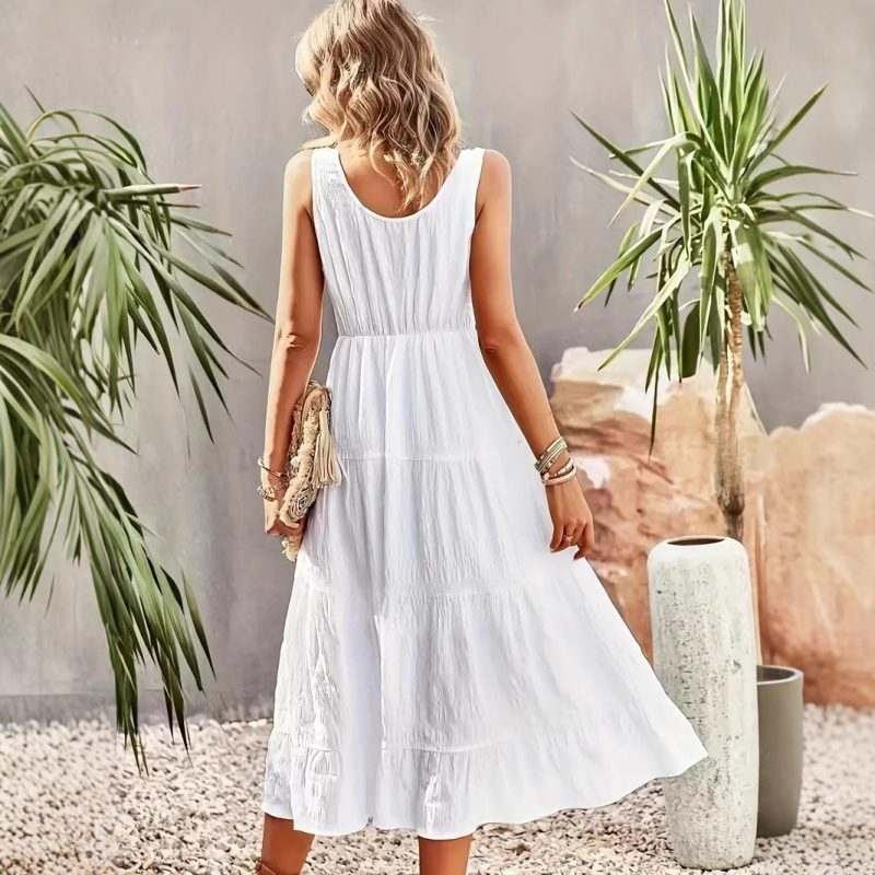 Független Állomás Új Amazon Európa és Amerika Határokon Átnyúló Nyári U-galléros A-pántos Hosszú Ruha Elegáns Ingázós Egyszínű Ruha