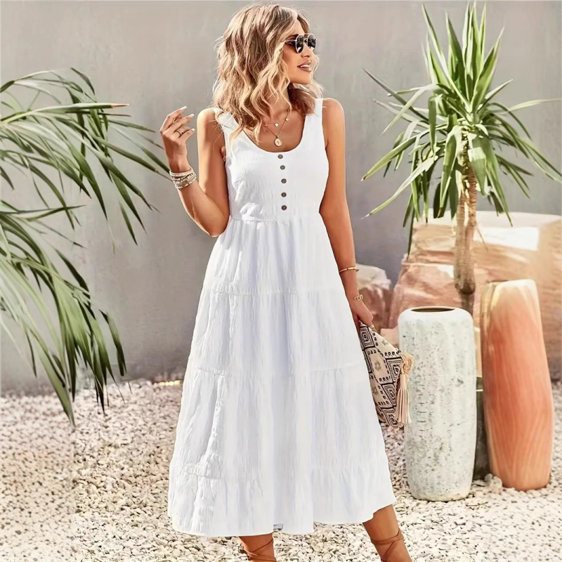 Független Állomás Új Amazon Európa és Amerika Határokon Átnyúló Nyári U-galléros A-pántos Hosszú Ruha Elegáns Ingázós Egyszínű Ruha