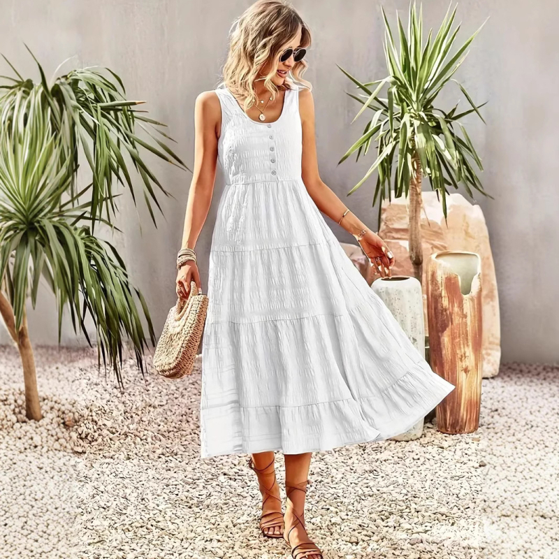 Független Állomás Új Amazon Európa és Amerika Határokon Átnyúló Nyári U-galléros A-pántos Hosszú Ruha Elegáns Ingázós Egyszínű Ruha