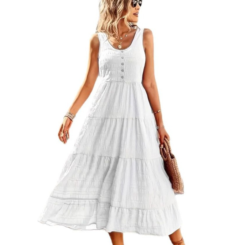 Független Állomás Új Amazon Európa és Amerika Határokon Átnyúló Nyári U-galléros A-pántos Hosszú Ruha Elegáns Ingázós Egyszínű Ruha