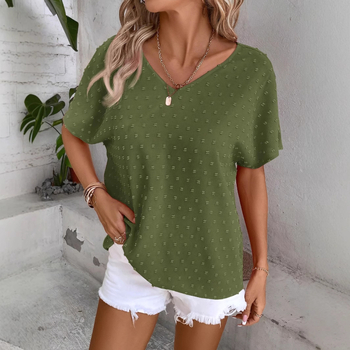 Γυναικείο Casual Μονόχρωμο Πουκάμισο Aliexpress με Κοντά Μανίκια και Μπλούζα Spot Cross-Border, Ευρωπαϊκό και Αμερικανικό, σε Σχέδιο