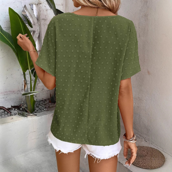 Γυναικείο Casual Μονόχρωμο Πουκάμισο Aliexpress με Κοντά Μανίκια και Μπλούζα Spot Cross-Border, Ευρωπαϊκό και Αμερικανικό, σε Σχέδιο