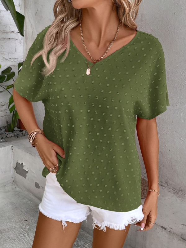 Γυναικείο Casual Μονόχρωμο Πουκάμισο Aliexpress με Κοντά Μανίκια και Μπλούζα Spot Cross-Border, Ευρωπαϊκό και Αμερικανικό, σε Σχέδιο
