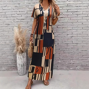 Nova prekogranična ekskluzivna haljina s V-izrezom preko cijelog tijela, ljetna ležerna haljina kratkih rukava i dugih haljina za žensku odjeću iz 2025.