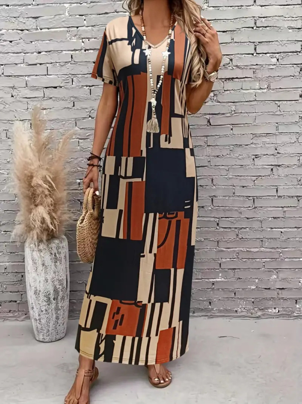 Nova prekogranična ekskluzivna haljina s V-izrezom preko cijelog tijela, ljetna ležerna haljina kratkih rukava i dugih haljina za žensku odjeću iz 2025.