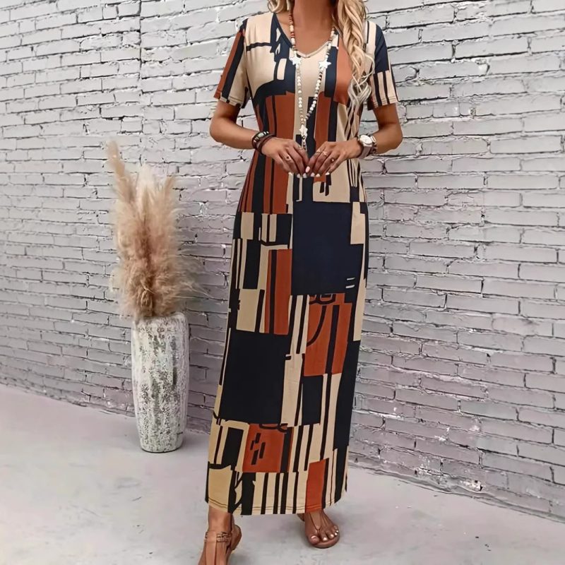 Nova prekogranična ekskluzivna haljina s V-izrezom preko cijelog tijela, ljetna ležerna haljina kratkih rukava i dugih haljina za žensku odjeću iz 2025.