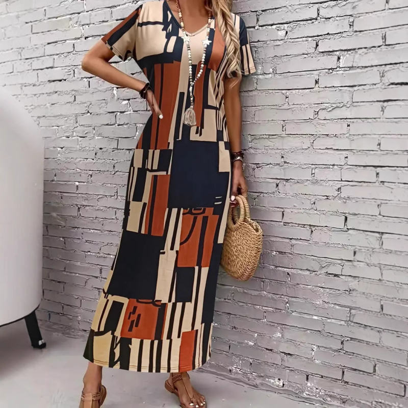 Nova prekogranična ekskluzivna haljina s V-izrezom preko cijelog tijela, ljetna ležerna haljina kratkih rukava i dugih haljina za žensku odjeću iz 2025.
