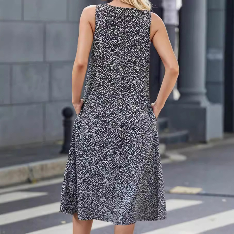 Határokon átnyúló európai és amerikai 2024 Amazon AliExpress kereknyakú elegáns nyomtatott zsebes mellényes hosszú ruha