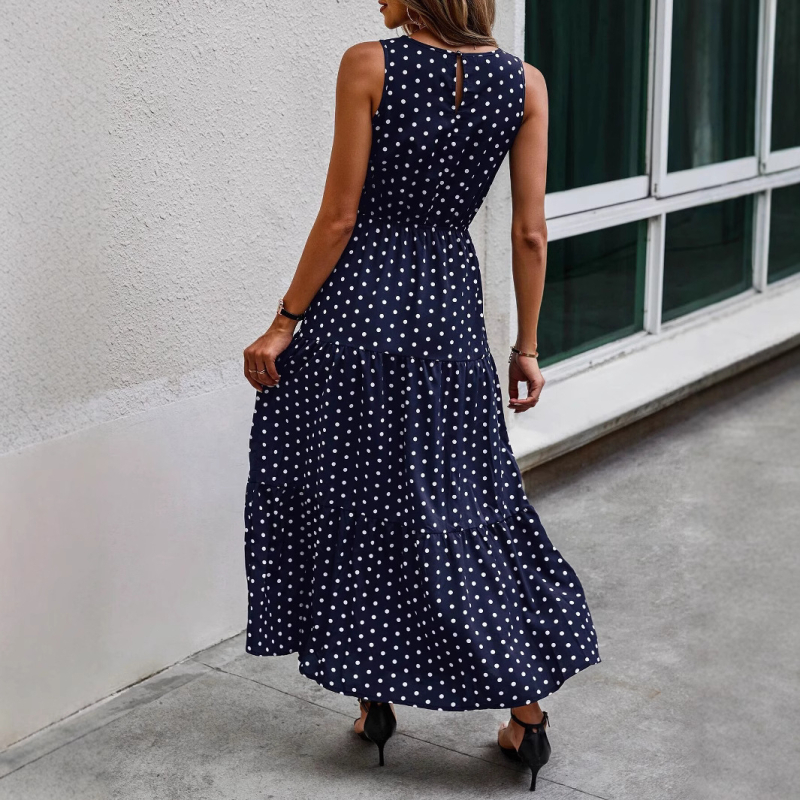 Amazon Határokon átnyúló női ruházat Európa és Amerika INS Szabadidő Divat Kis fehér pontú kereknyakú ruha Tide Külföldi kereskedelem