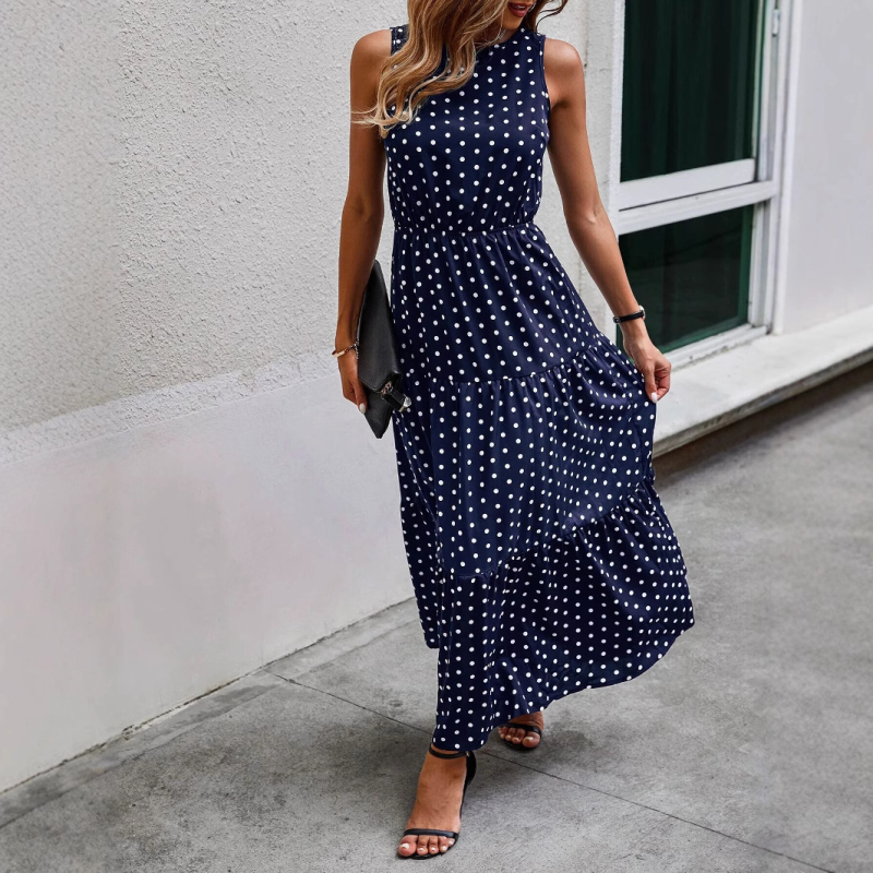 Amazon Határokon átnyúló női ruházat Európa és Amerika INS Szabadidő Divat Kis fehér pontú kereknyakú ruha Tide Külföldi kereskedelem