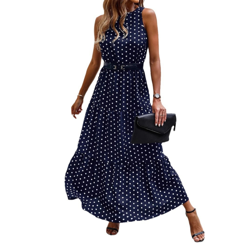 Amazon Határokon átnyúló női ruházat Európa és Amerika INS Szabadidő Divat Kis fehér pontú kereknyakú ruha Tide Külföldi kereskedelem