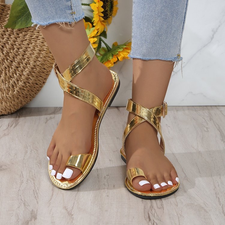 Sandale plate casual cu vârf plat, stil european și american, la modă, en-gros, mărime plus, 2024, vară nouă