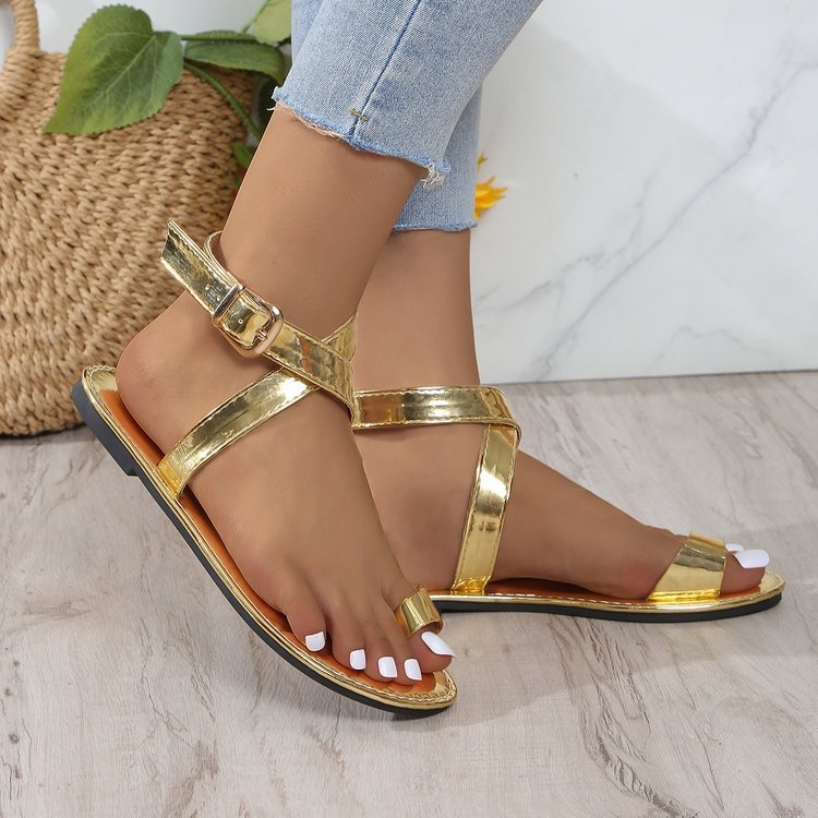 Sandale plate casual cu vârf plat, stil european și american, la modă, en-gros, mărime plus, 2024, vară nouă