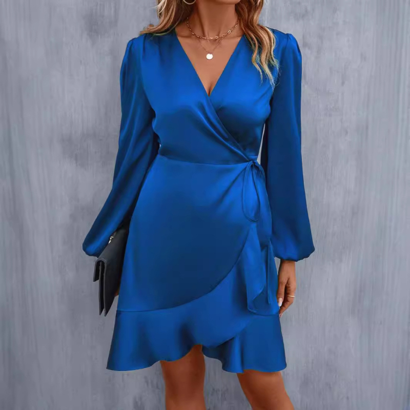 2024 nyári új Aliexpress Amazon export határokon átnyúló fűzős aszimmetrikus hasított fodros ruha