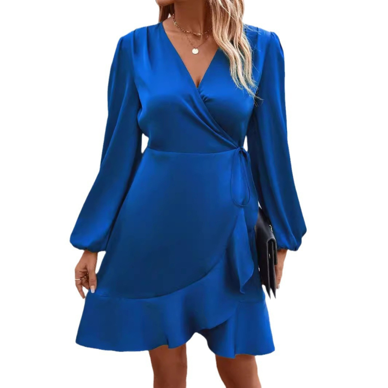 2024 nyári új Aliexpress Amazon export határokon átnyúló fűzős aszimmetrikus hasított fodros ruha