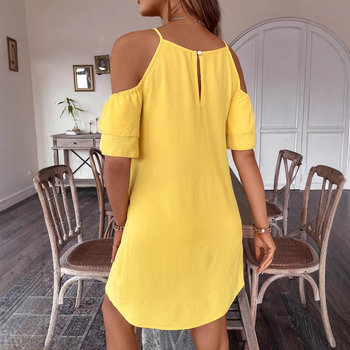 Διασυνοριακό Ευρωπαϊκό και Αμερικανικό Aliexpress Fashion, Μονόχρωμο, Ριχτό Φόρεμα με Τιράντες και Έξωμους Ώμους σε Απόθεμα
