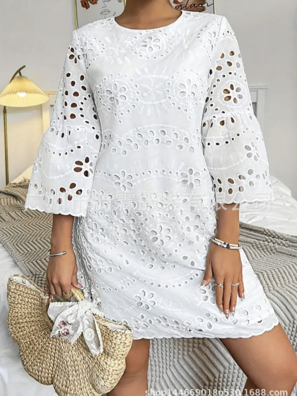 Határokon átnyúló külkereskedelem 2024 Európa és az Egyesült Államok tavaszi és nyári női Amazon meleg kerek nyakú fehér üreges bő ruha szett