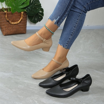 Smailios nosies storo kulno viengubi bateliai 2024 m. pavasario sezonui, vidutinio kulno, seklios burnos, monograminės sagties viršutiniai drabužiai, patogūs darbo batai