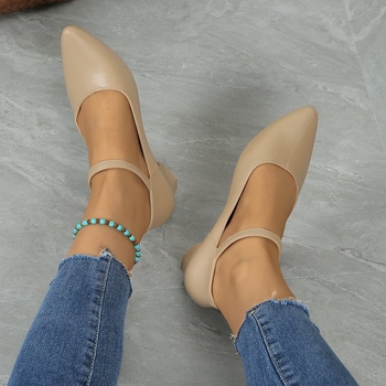 Smailios nosies storo kulno viengubi bateliai 2024 m. pavasario sezonui, vidutinio kulno, seklios burnos, monograminės sagties viršutiniai drabužiai, patogūs darbo batai