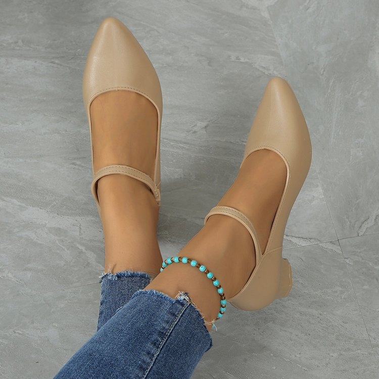 Smailios nosies storo kulno viengubi bateliai 2024 m. pavasario sezonui, vidutinio kulno, seklios burnos, monograminės sagties viršutiniai drabužiai, patogūs darbo batai