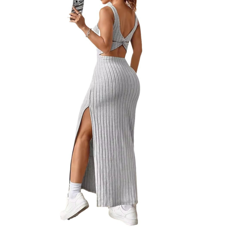 2024-es új európai és amerikai határokon átnyúló női ruha, pántolásos, ujjatlan, karcsúsított, kötött, gödrös, függőleges csíkos ruha