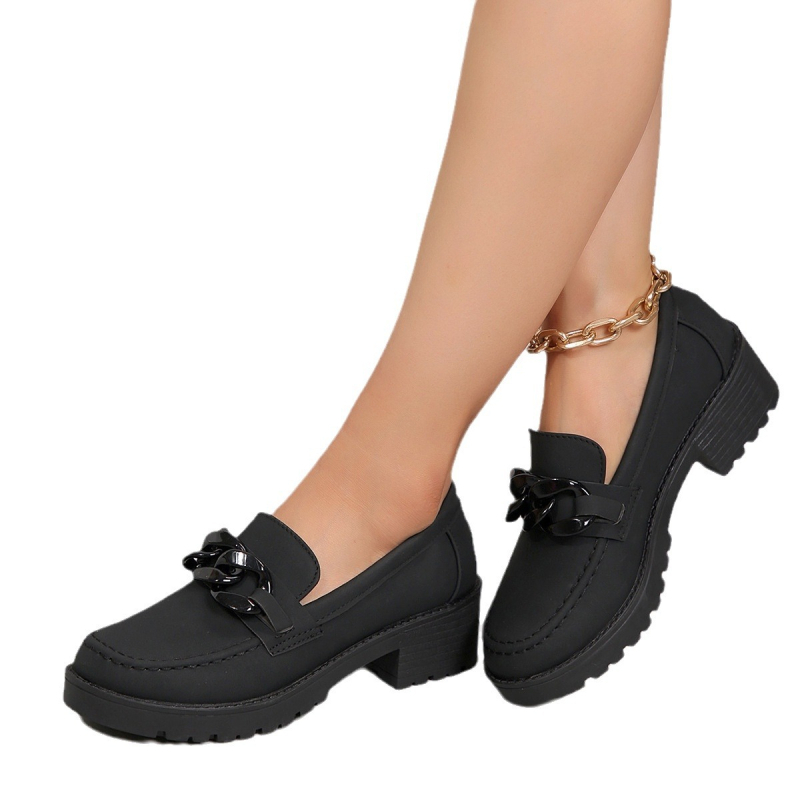 2025 Nyári és Őszi Új Vastag Talpú Loafers Női Koreai Stílusú Divatos Kényelmes Kerek Orrú Középsarkú Vaskos Sarok Niche Női Cipők