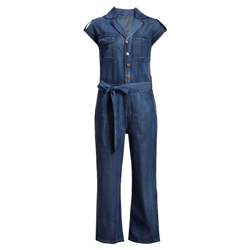 Új divatos, lezser, plus size, karcsúsított, egyrészes nadrág nőknek, vintage stílusos, hímzett, hajtókás, megkötős egyrészes nadrág 82233