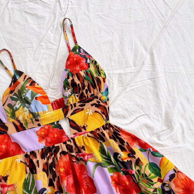 Európai és amerikai új érkezésű nyomtatott pántos női ruha, nyári, hát nélküli, szexi ünnepi strandruha