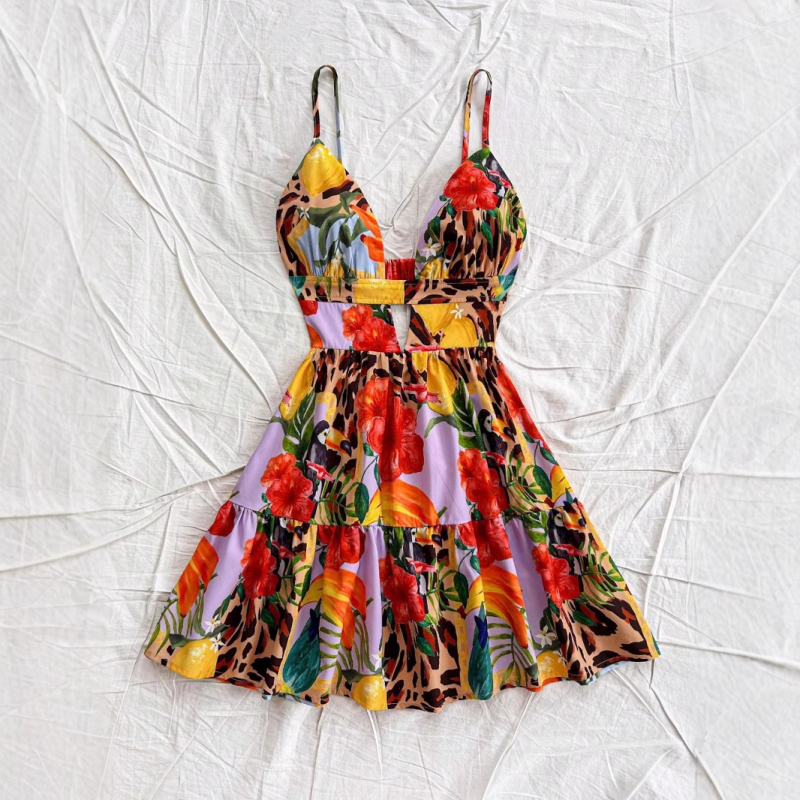 Európai és amerikai új érkezésű nyomtatott pántos női ruha, nyári, hát nélküli, szexi ünnepi strandruha