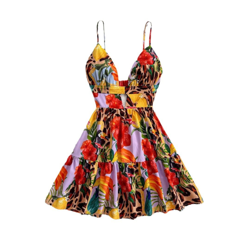 Európai és amerikai új érkezésű nyomtatott pántos női ruha, nyári, hát nélküli, szexi ünnepi strandruha