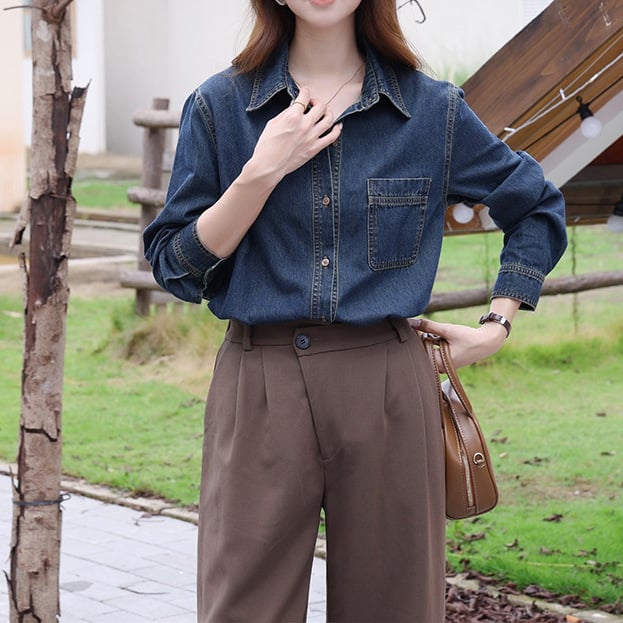 Jachetă de damă în stil retro Hong Kong, stivuită interioară, cămașă din denim cu mânecă lungă, primăvară și toamnă
