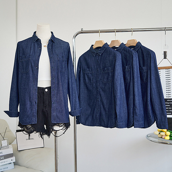 „Real shot 2024“ – nauji korėjietiško stiliaus klasikiniai, meniško stiliaus, skalbti, ilgomis rankovėmis, džinsiniai marškiniai, moteriški marškiniai apačioje.