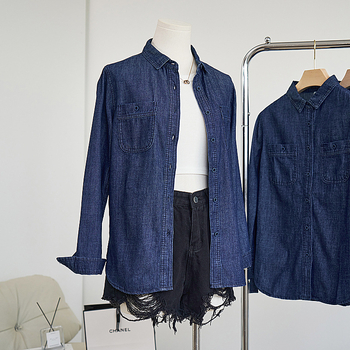 „Real shot 2024“ – nauji korėjietiško stiliaus klasikiniai, meniško stiliaus, skalbti, ilgomis rankovėmis, džinsiniai marškiniai, moteriški marškiniai apačioje.