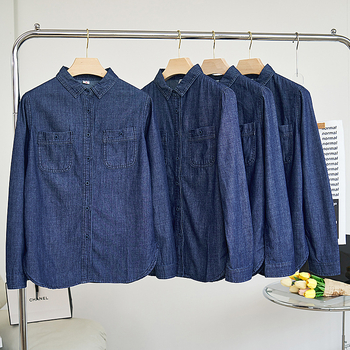 „Real shot 2024“ – nauji korėjietiško stiliaus klasikiniai, meniško stiliaus, skalbti, ilgomis rankovėmis, džinsiniai marškiniai, moteriški marškiniai apačioje.