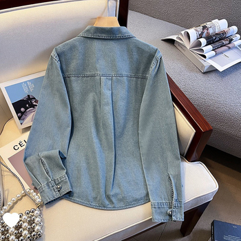 Guangdžou trylika linijų didelių prekių sprogimai ~ aukšto pojūčio retro temperamento sagtis džinsiniai marškinėliai moteriški pavasario ir rudens Joker krūva