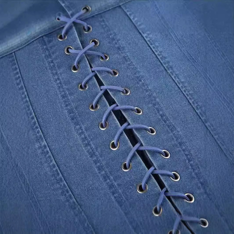 Európai és amerikai utcai stílusos fűző, szűk szabású, pántos mellény, szexi, egyvállas, szexi farmer, hasított mellkaspánt