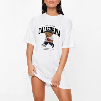 Γυναικείο T-shirt σε στυλ Καλιφόρνιας, σε στιλ Κολλεγίου, σε διασυνοριακό στιλ, με λευκή γραμμή και στρογγυλή λαιμόκοψη, σε γραμμή Αρκούδας, σε γραμμή Α, για γυναίκες.